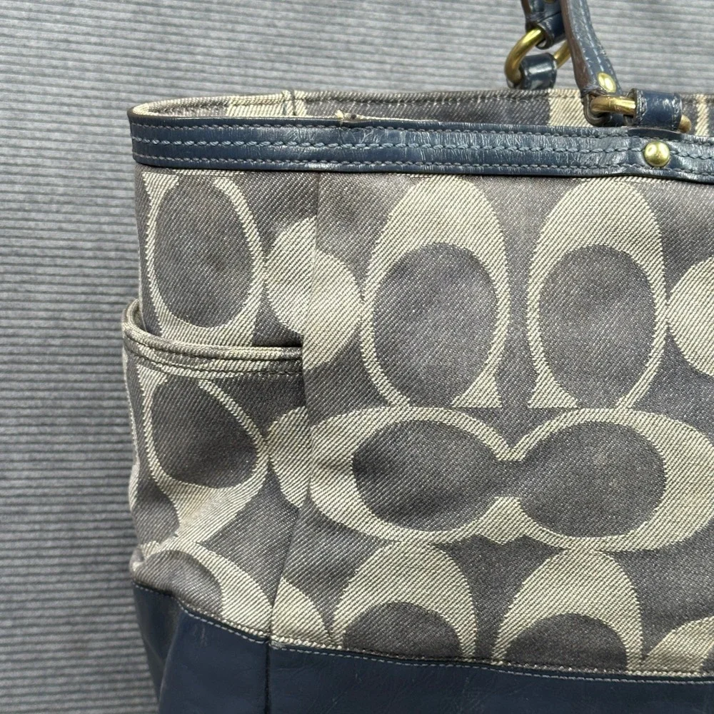 Coach Signature Diaper Bag Tote Navy Blue Grey Canvas Leather 12548 Vtg